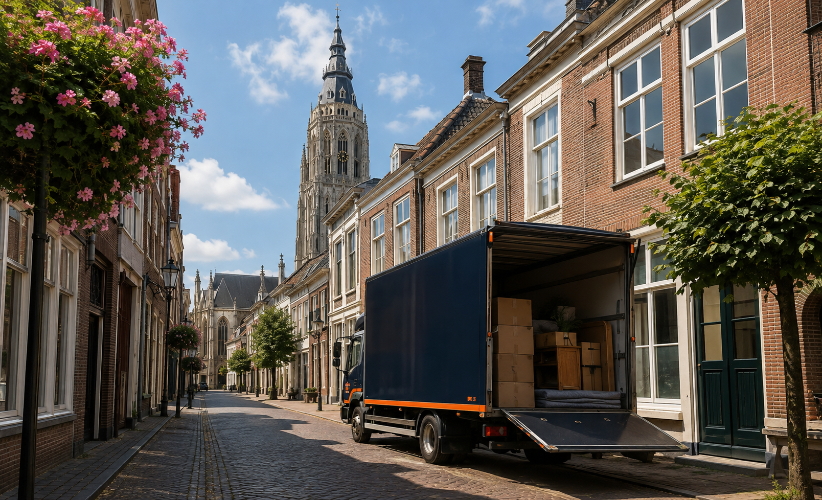Verhuizer draagt zorgvuldig een verhuisdoos